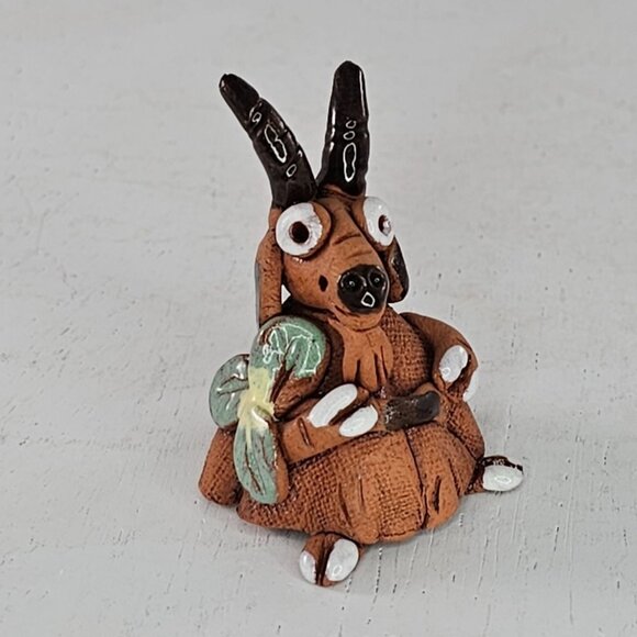 Whimsical Handmade Goat Figurine With Flower Miniature - Picture 7 of 8